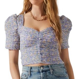 Astr Lavender Floral Puff Sleeve Blouse